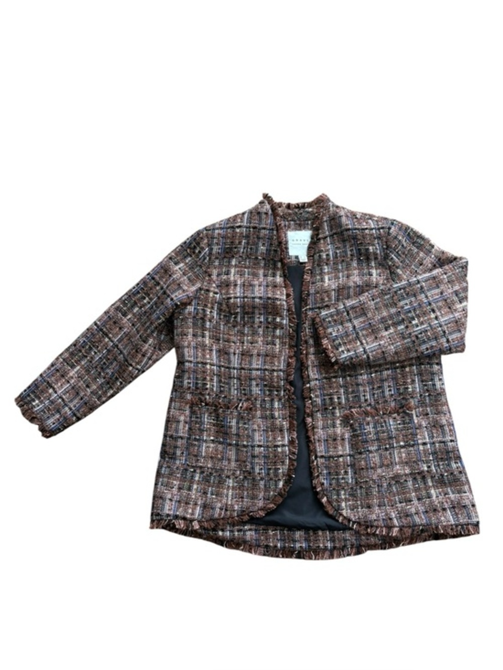 GRAVER Susan Graver Regular Tweed Topper /Fray Detail Smokey taupe size large.